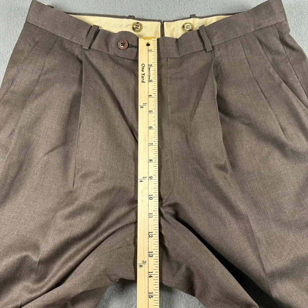 Tom James Filo A Mano Brown Wool Pleated Cuffed Dress Pants Mens 32x32 Tailored